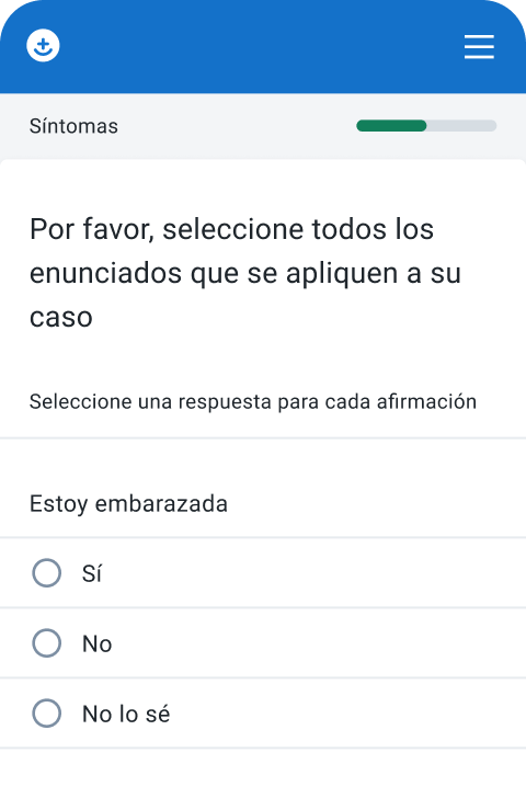 Captura de pantalla: añadir síntomas iniciales