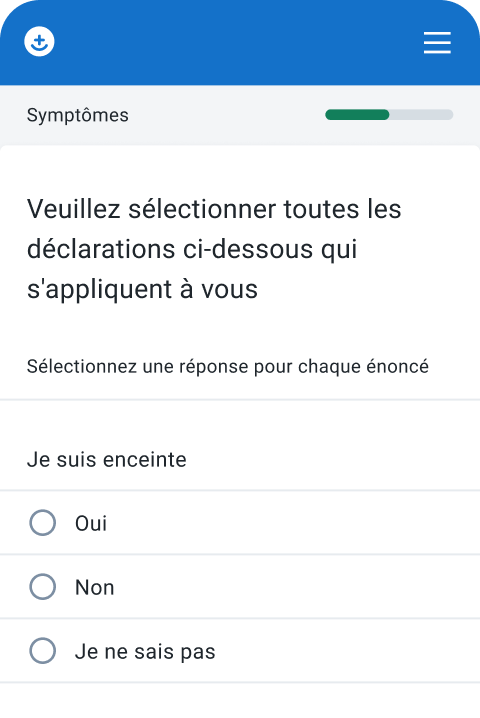 Capture d'écran : Ajout des symptômes initiaux