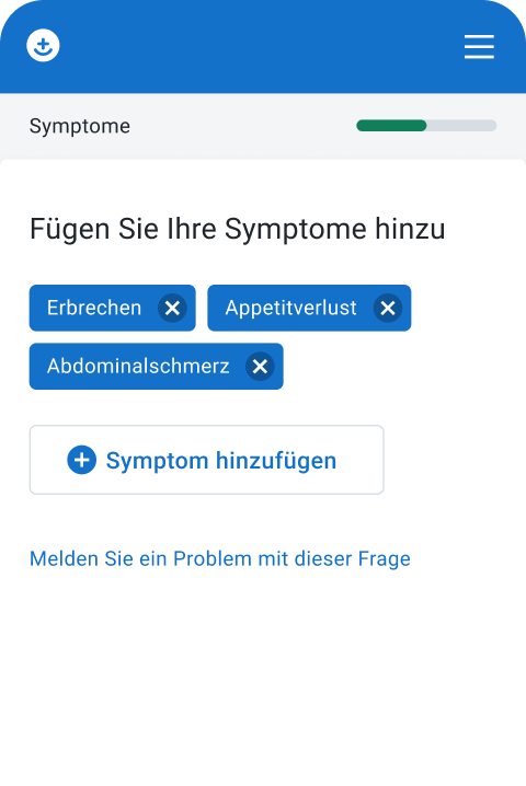 Screenshot – Erste Symptome hinzufügen