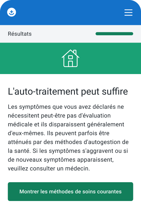 Capture d'écran : Affichage des résultats de l'évaluation médicale